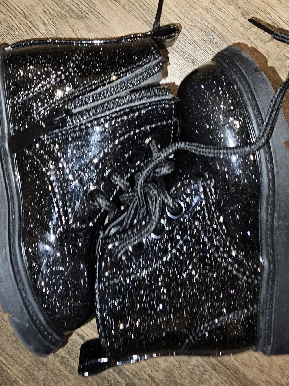 ComfyKids Cute Children Boots BlackGlitter Print Girl Lace Up Boots 5.5